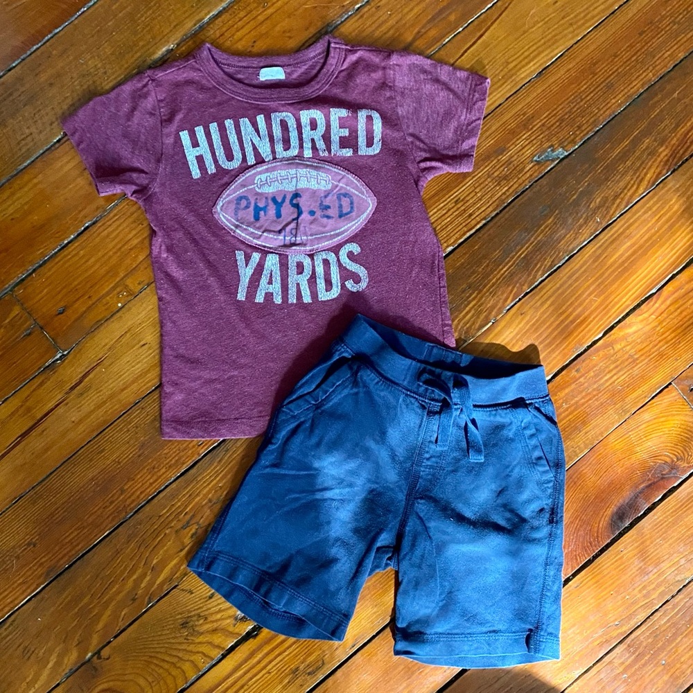 CrewCuts Maroon Graphic T-shirt Gap Navy Shorts Size 2T